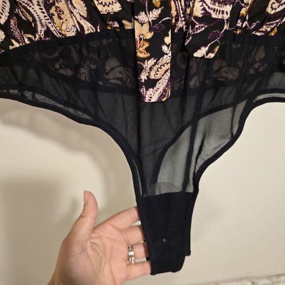 Intimately Free People Call Me Later Bodysuit Paisley Black XL Ruffle Chic Boho - Picture 6 of 15